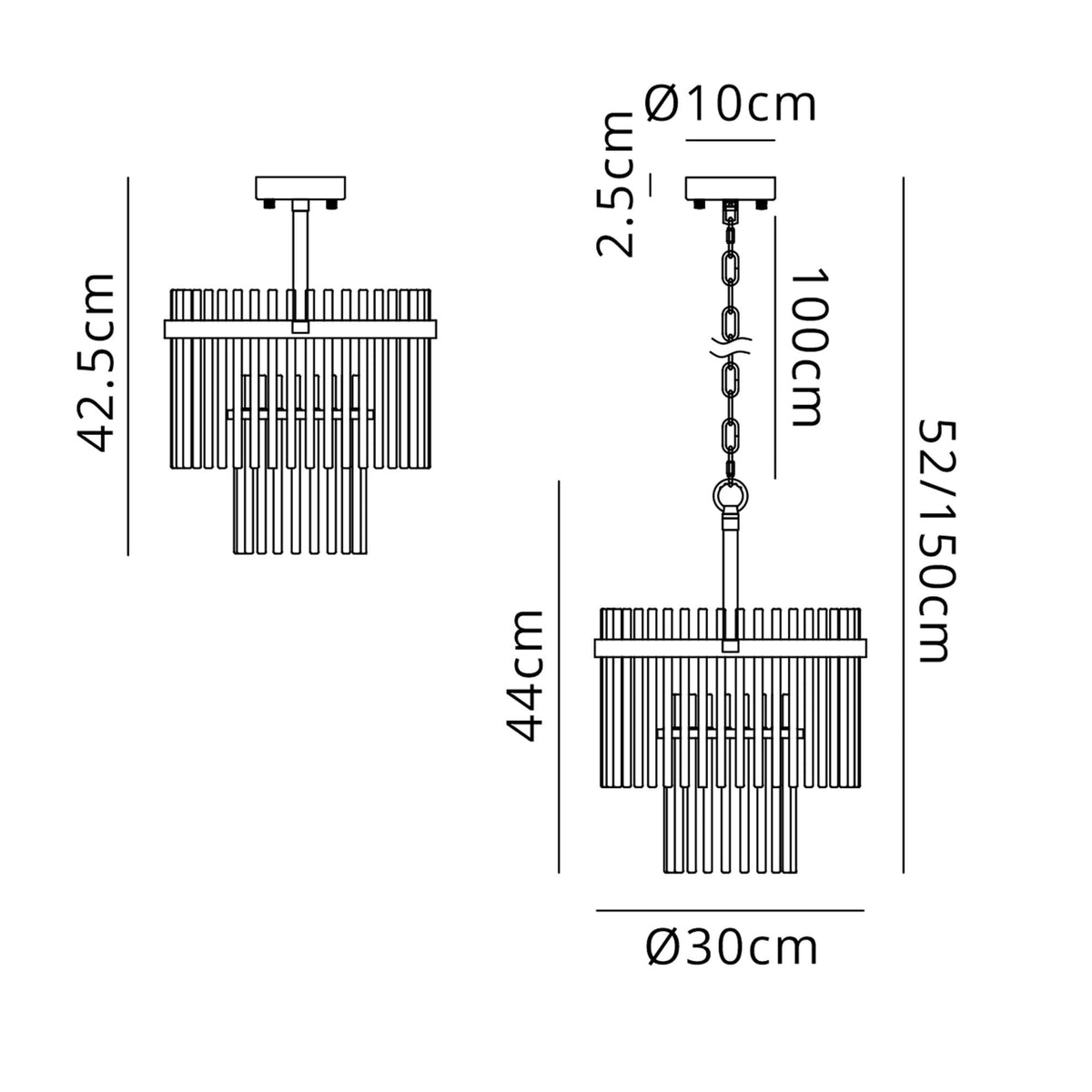 Charleton 300mm Pendant or Semi Flush Ceiling Light in Brown Oxide with Smoked Glass Rods