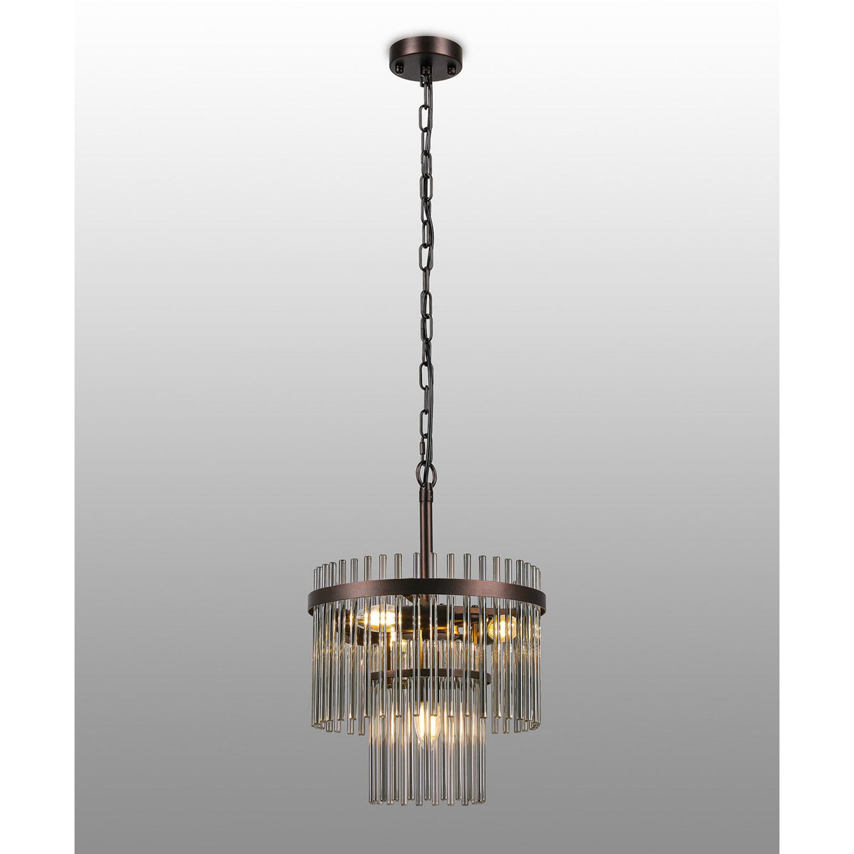 Charleton 300mm Pendant or Semi Flush Ceiling Light in Brown Oxide with Smoked Glass Rods