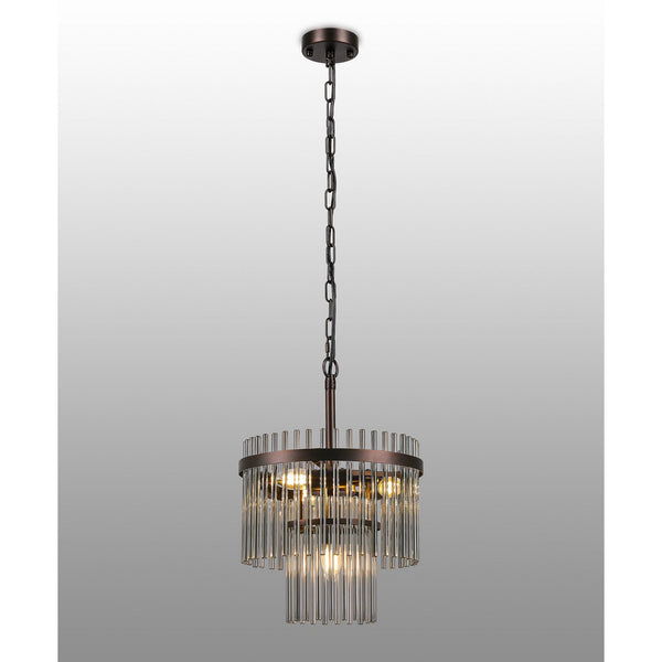 Charleton 300mm Pendant or Semi Flush Ceiling Light in Brown Oxide with Smoked Glass Rods