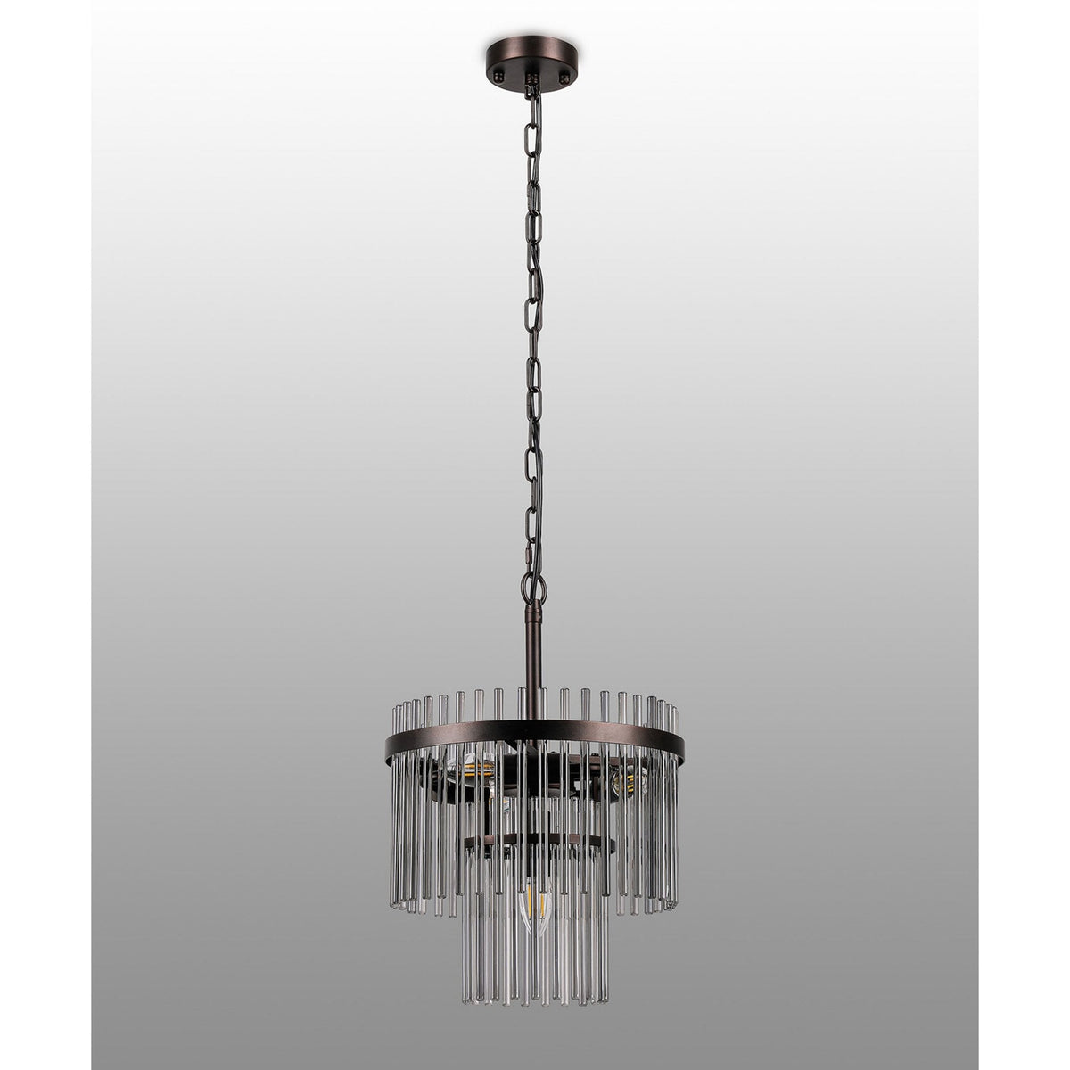 Charleton 300mm Pendant or Semi Flush Ceiling Light in Brown Oxide with Smoked Glass Rods