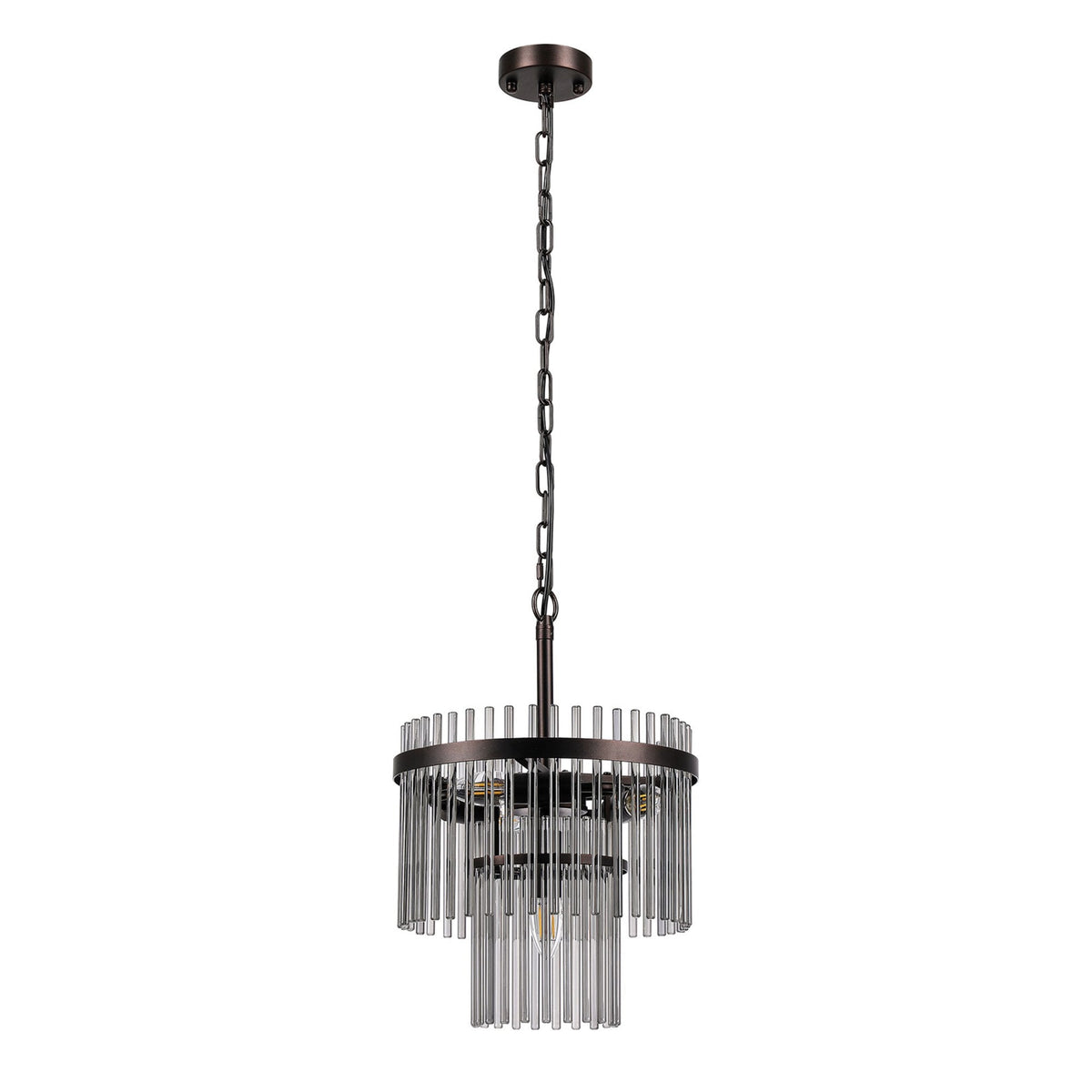 Charleton 300mm Pendant or Semi Flush Ceiling Light in Brown Oxide with Smoked Glass Rods