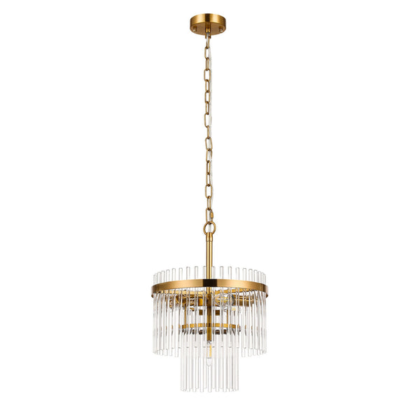 Charleton 300mm Pendant or Semi Flush Ceiling Light in Brass with Clear Glass Rods