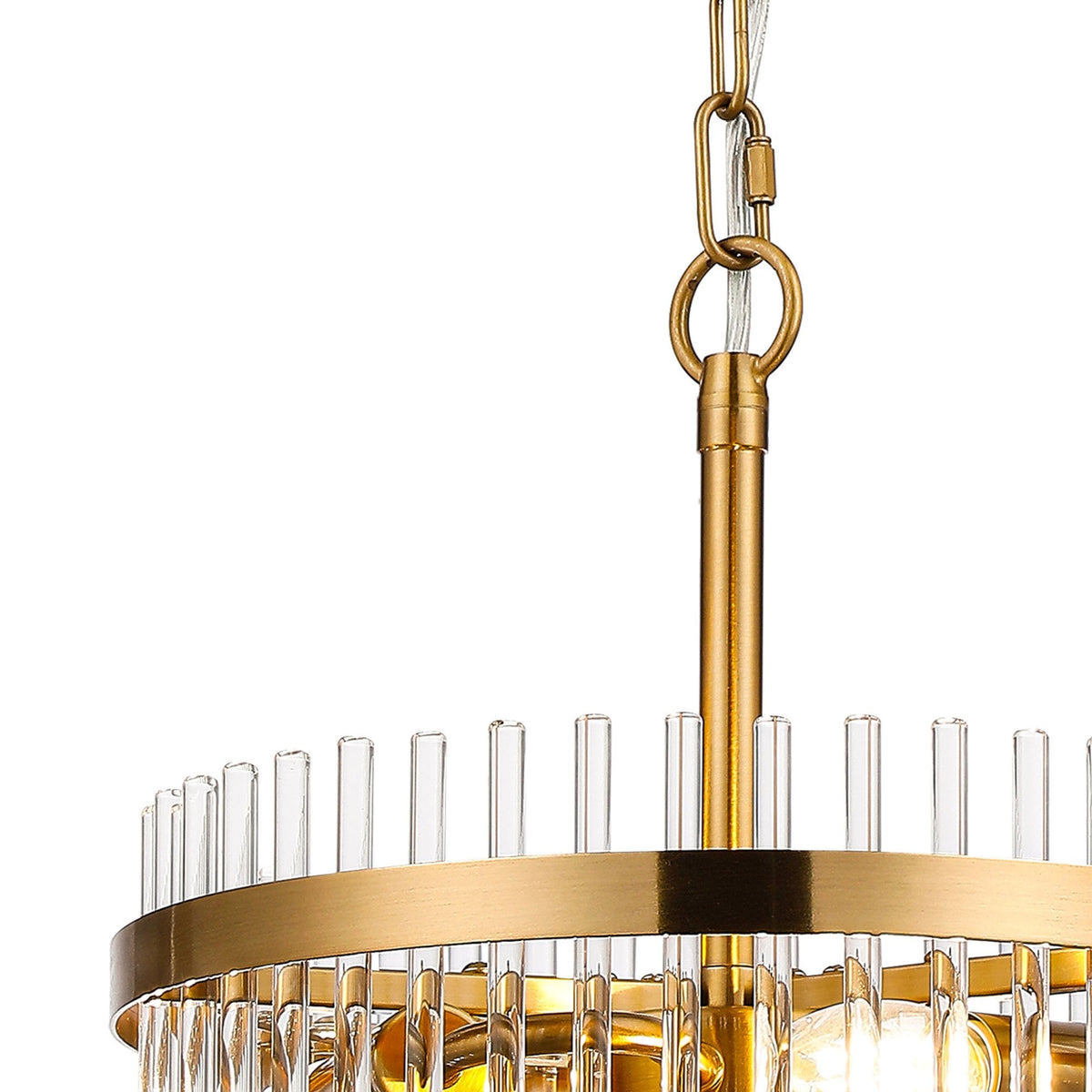 Charleton 300mm Pendant or Semi Flush Ceiling Light in Brass with Clear Glass Rods