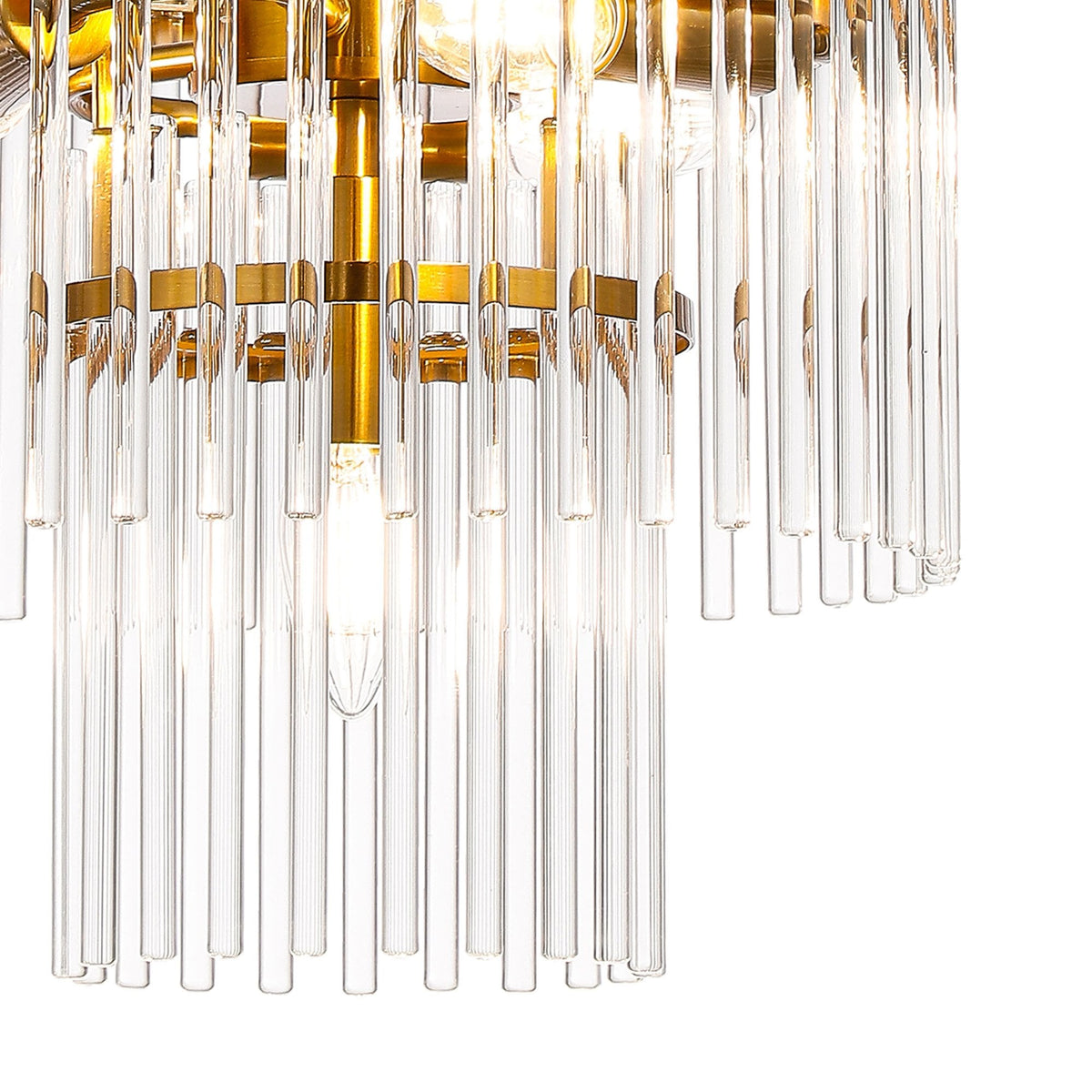Charleton 300mm Pendant or Semi Flush Ceiling Light in Brass with Clear Glass Rods