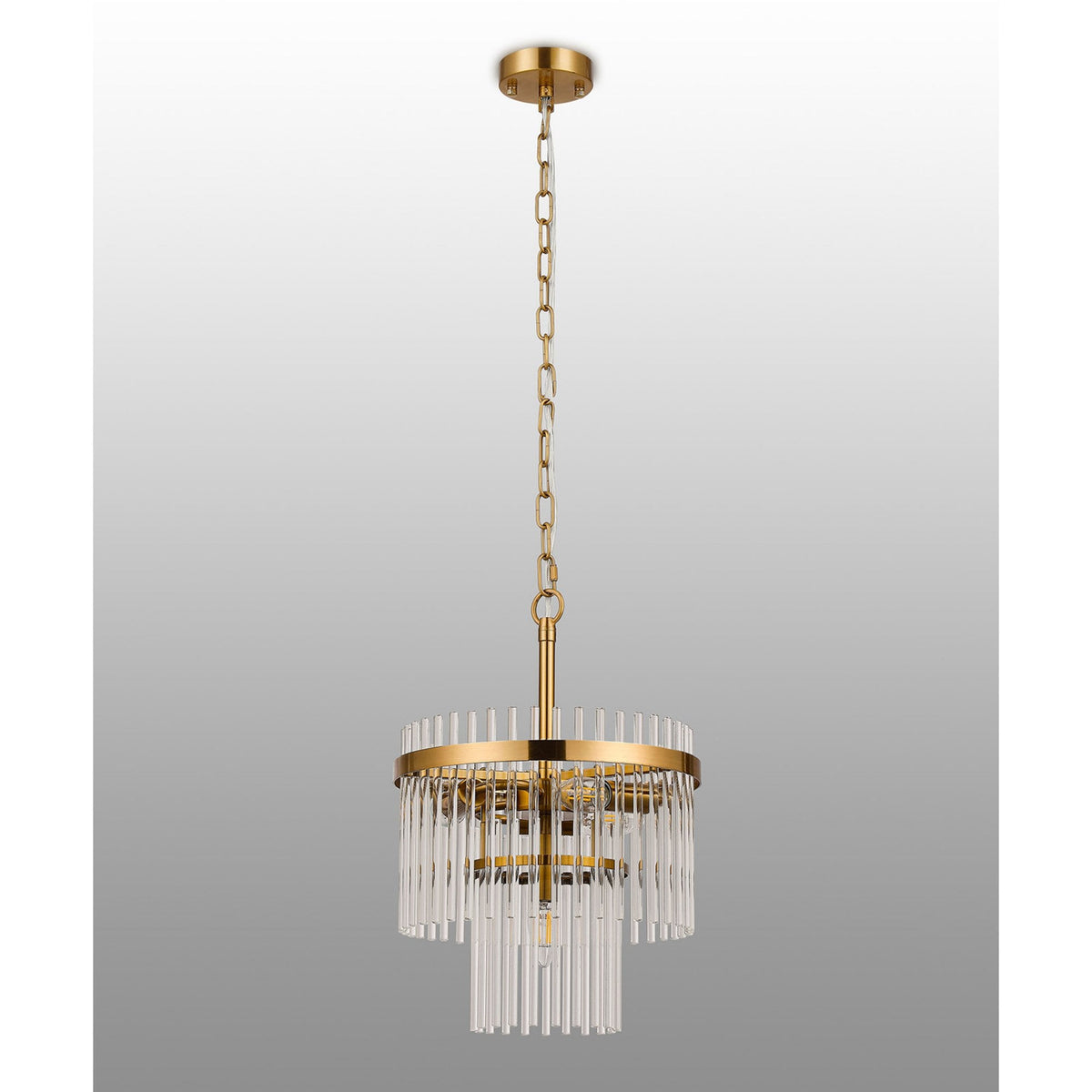 Charleton 300mm Pendant or Semi Flush Ceiling Light in Brass with Clear Glass Rods