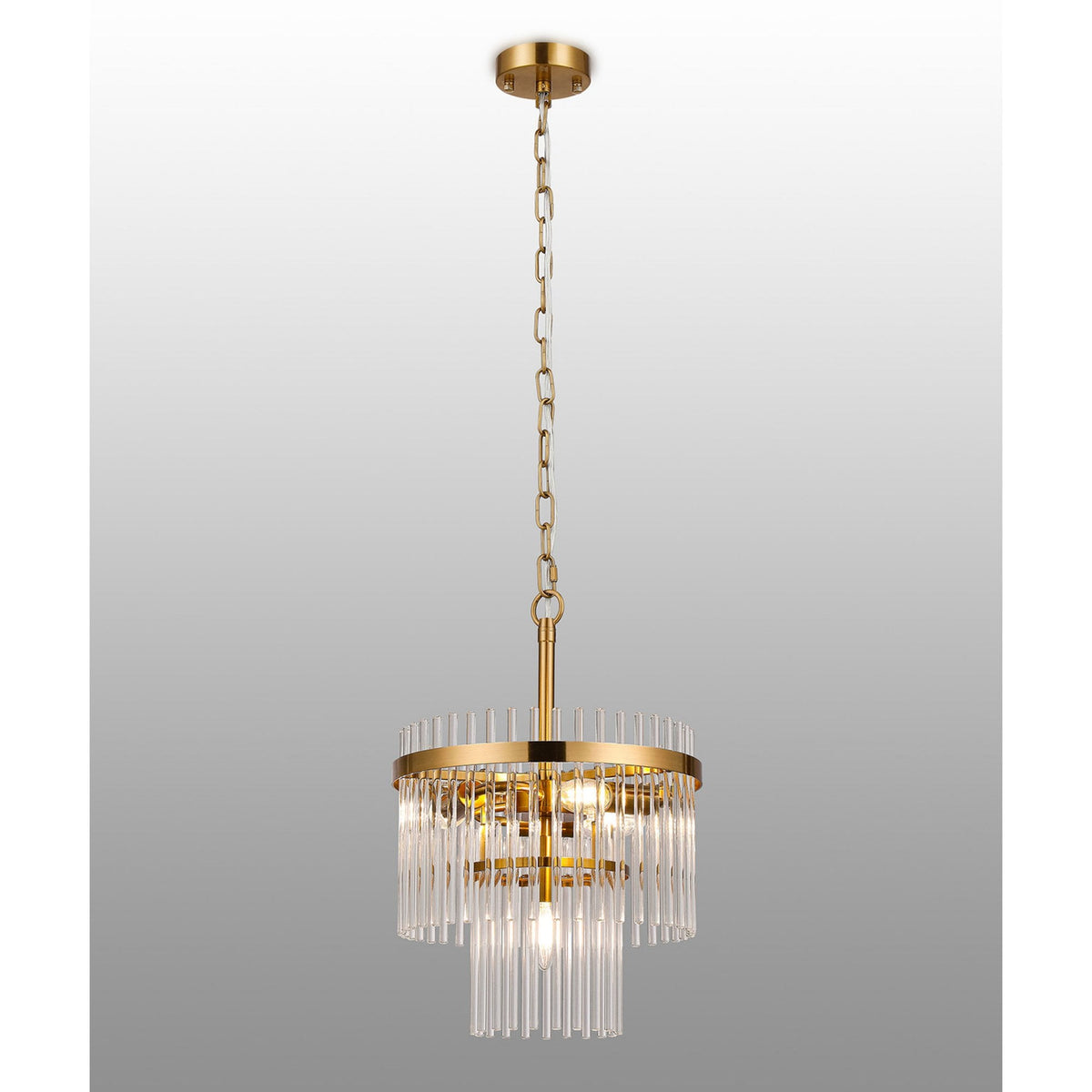 Charleton 300mm Pendant or Semi Flush Ceiling Light in Brass with Clear Glass Rods