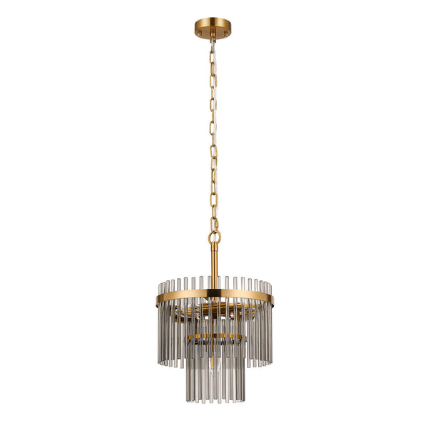 Charleton 300mm Pendant or Semi Flush Ceiling Light in Brass with Smoked Glass Rods