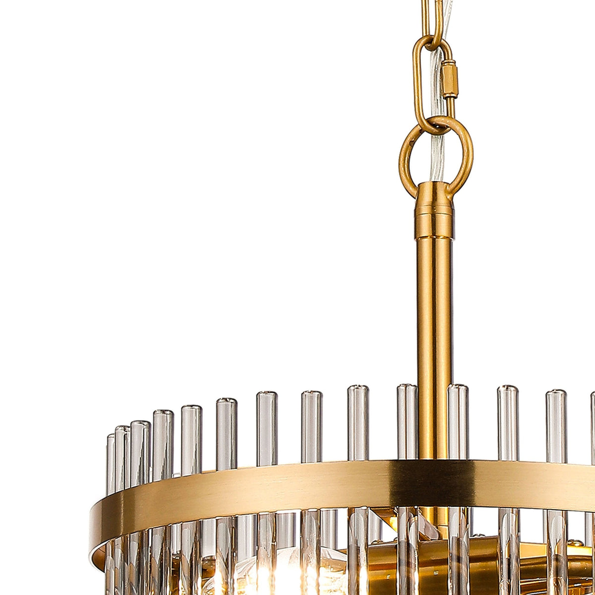 Charleton 300mm Pendant or Semi Flush Ceiling Light in Brass with Smoked Glass Rods