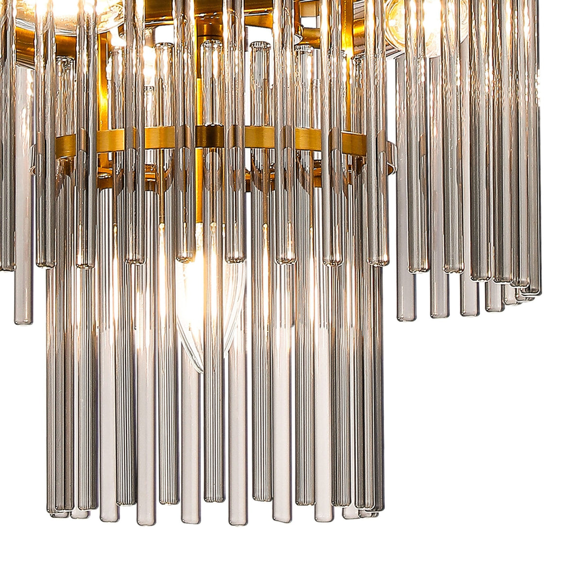 Charleton 300mm Pendant or Semi Flush Ceiling Light in Brass with Smoked Glass Rods