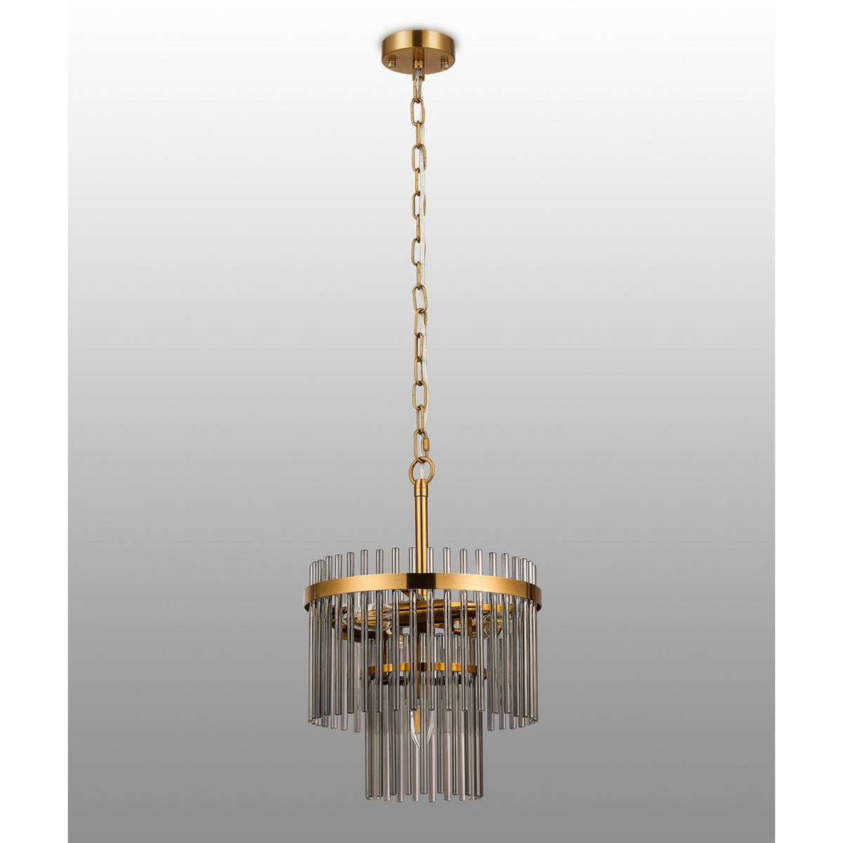 Charleton 300mm Pendant or Semi Flush Ceiling Light in Brass with Smoked Glass Rods