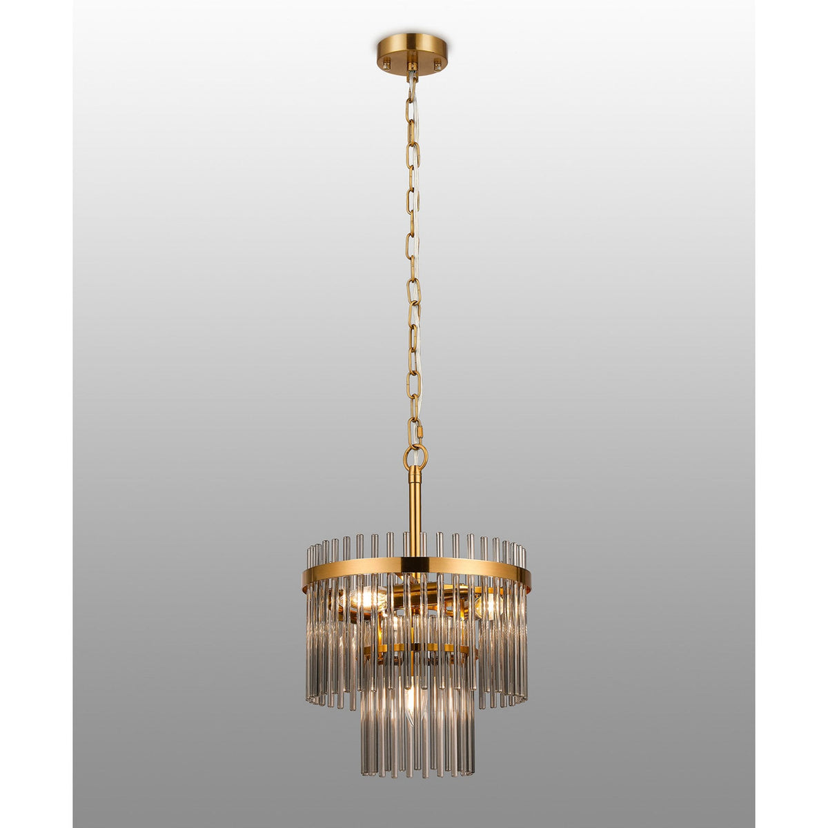 Charleton 300mm Pendant or Semi Flush Ceiling Light in Brass with Smoked Glass Rods