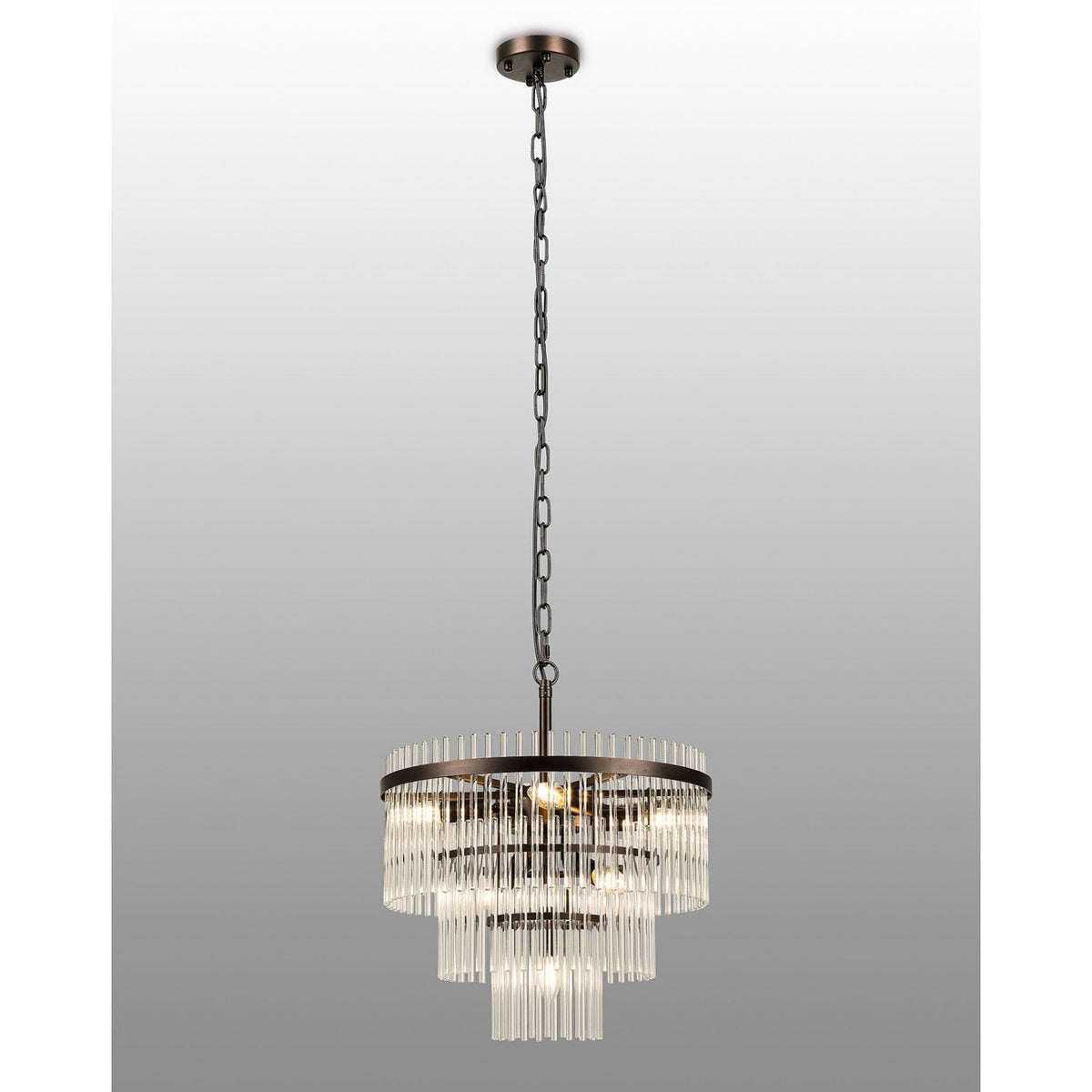 Charleton 450mm Pendant or Semi Flush Ceiling Light in Brown Oxide with Clear Glass Rods