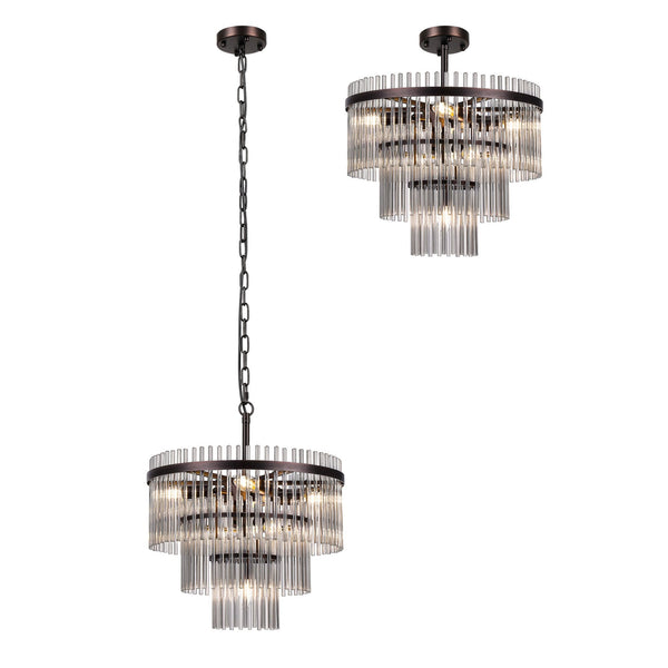 Charleton 450mm Pendant or Semi Flush Ceiling Light in Brown Oxide with Smoked Glass Rods