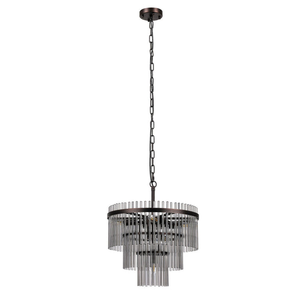 Charleton 450mm Pendant or Semi Flush Ceiling Light in Brown Oxide with Smoked Glass Rods