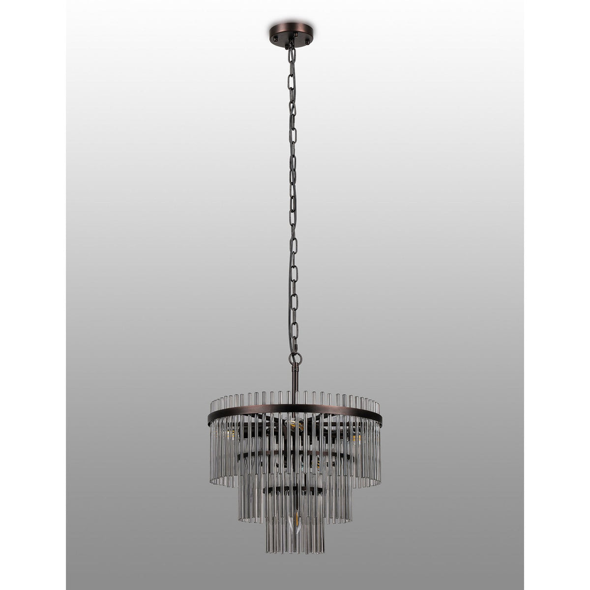 Charleton 450mm Pendant or Semi Flush Ceiling Light in Brown Oxide with Smoked Glass Rods