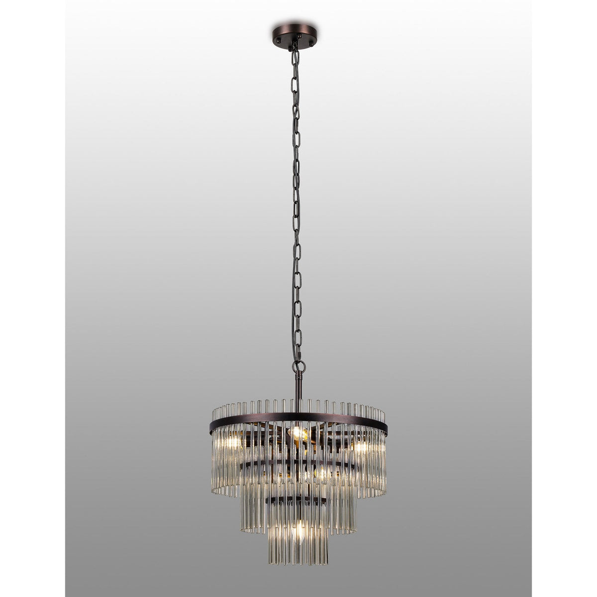 Charleton 450mm Pendant or Semi Flush Ceiling Light in Brown Oxide with Smoked Glass Rods