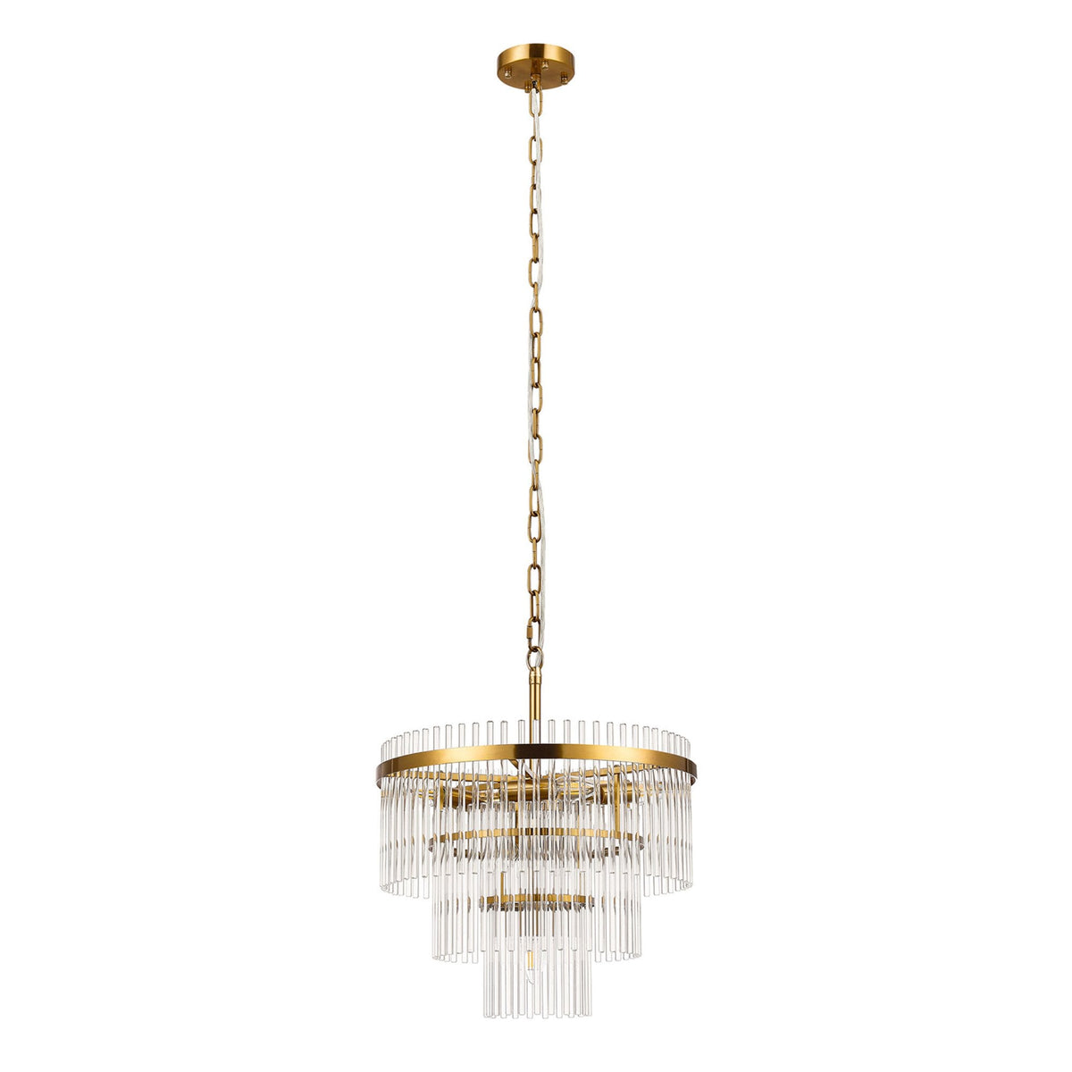 Charleton 450mm Pendant or Semi Flush Ceiling Light in Brass with Clear Glass Rods
