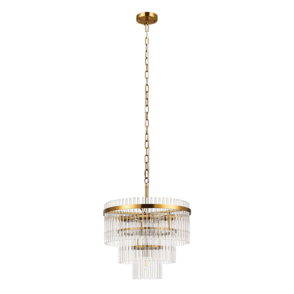 Charleton 450mm Pendant or Semi Flush Ceiling Light in Brass with Clear Glass Rods
