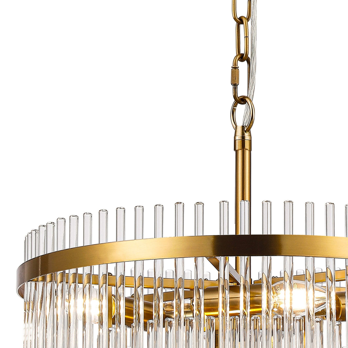 Charleton 450mm Pendant or Semi Flush Ceiling Light in Brass with Clear Glass Rods