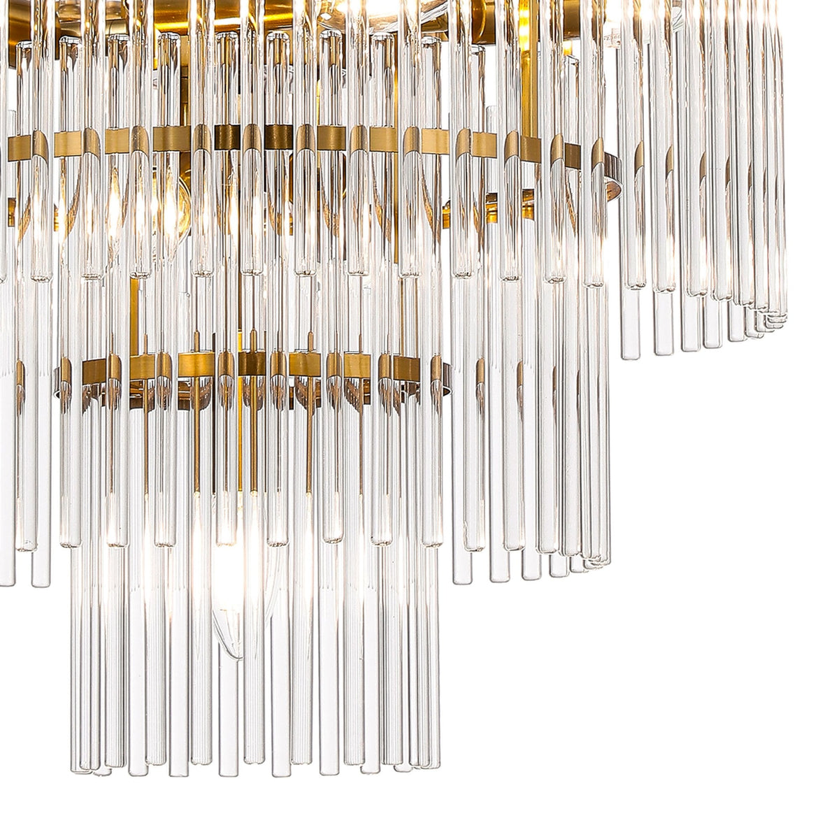 Charleton 450mm Pendant or Semi Flush Ceiling Light in Brass with Clear Glass Rods