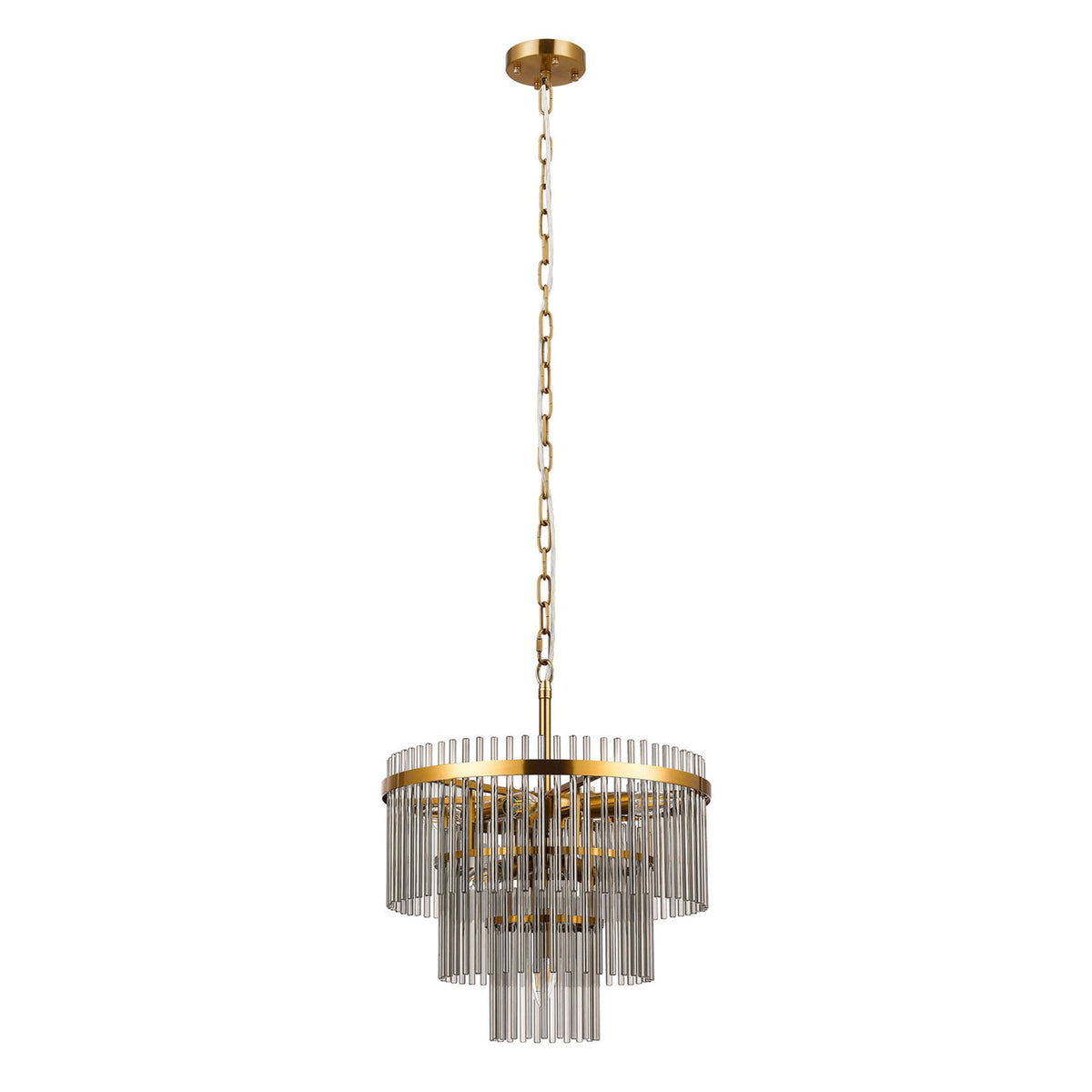 Charleton 450mm Pendant or Semi Flush Ceiling Light in Brass with Smoked Glass Rods