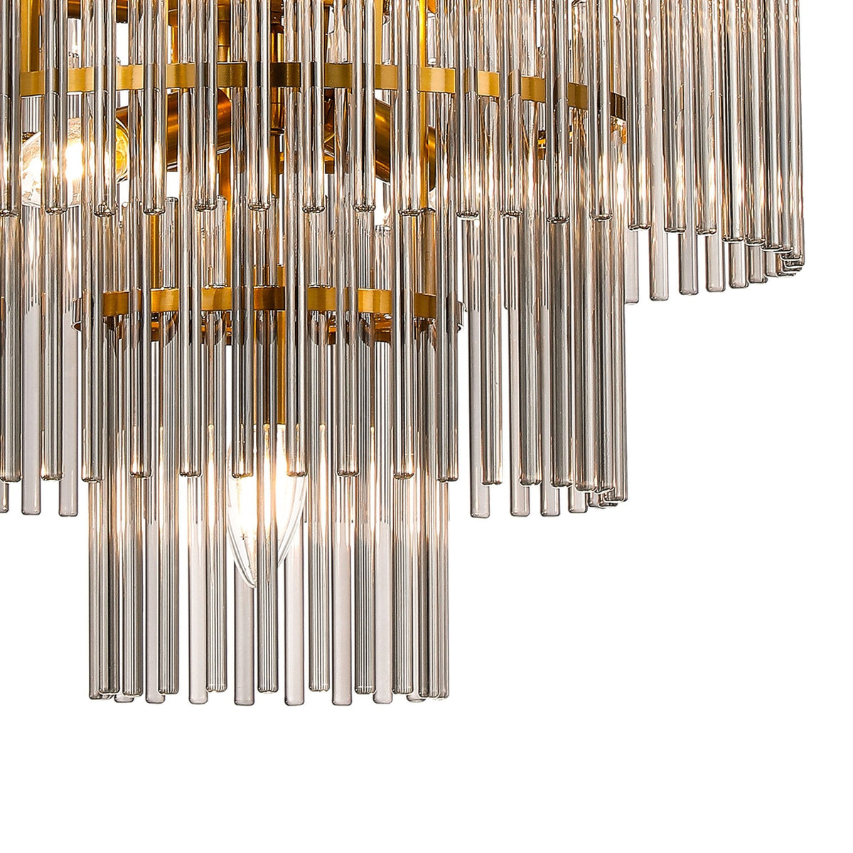 Charleton 450mm Pendant or Semi Flush Ceiling Light in Brass with Smoked Glass Rods