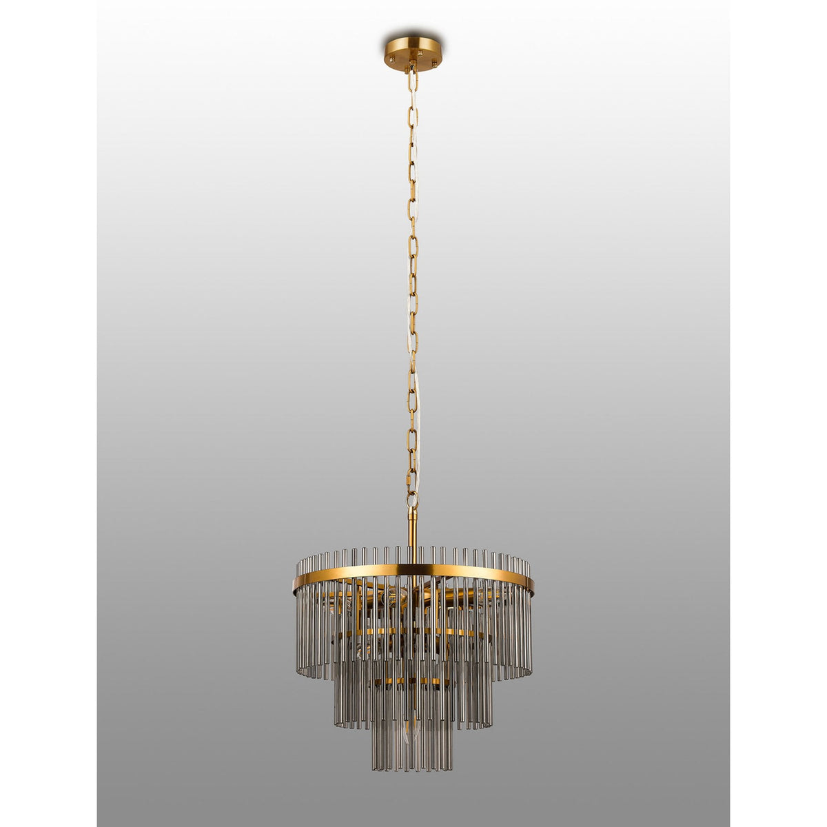 Charleton 450mm Pendant or Semi Flush Ceiling Light in Brass with Smoked Glass Rods