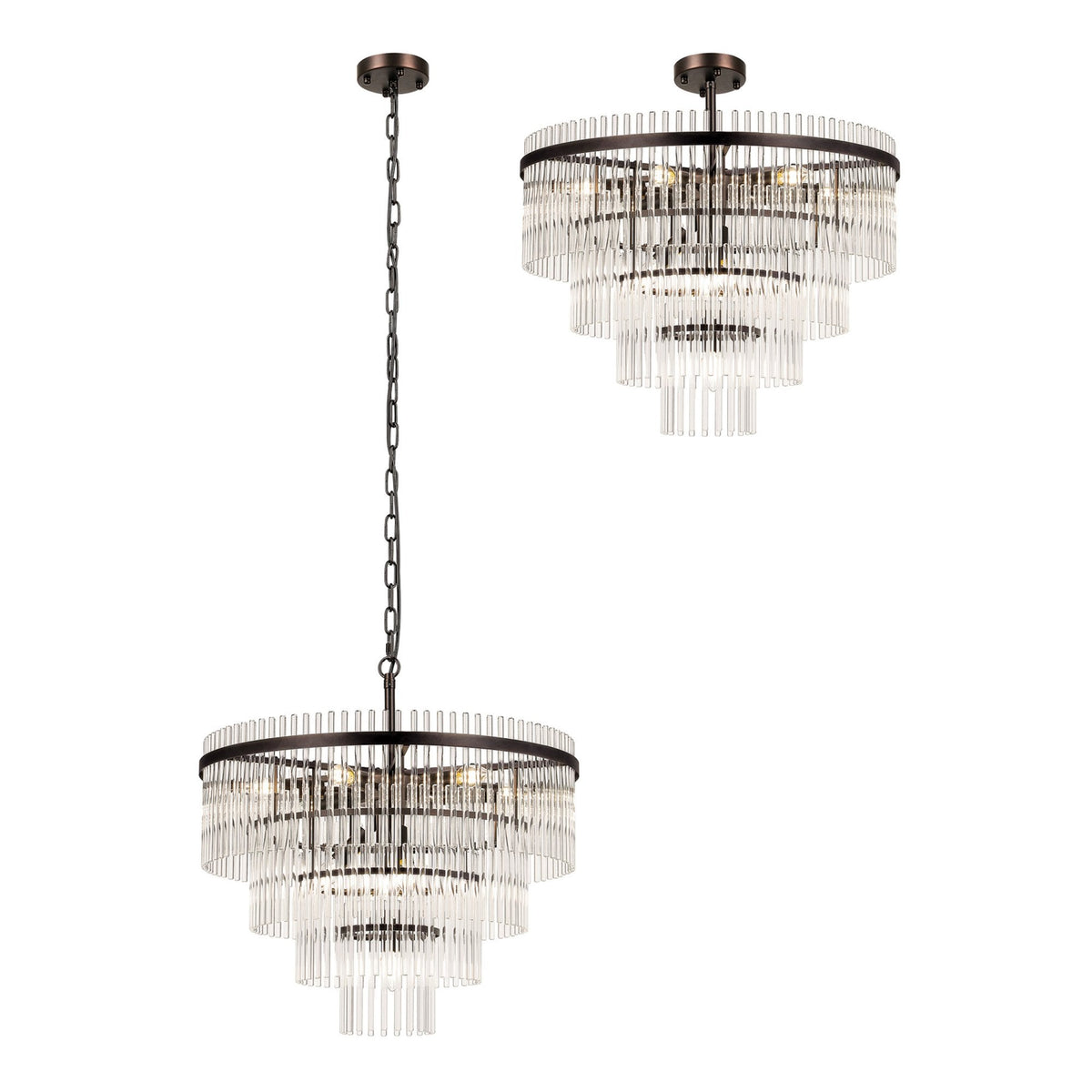 Charleton 600mm Pendant or Semi Flush Ceiling Light in Brown Oxide with Clear Glass Rods