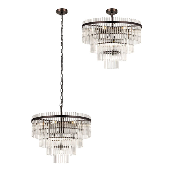 Charleton 600mm Pendant or Semi Flush Ceiling Light in Brown Oxide with Clear Glass Rods