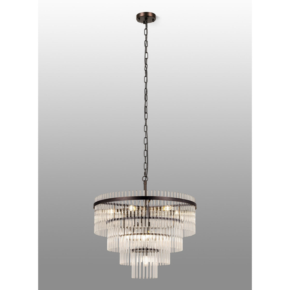 Charleton 600mm Pendant or Semi Flush Ceiling Light in Brown Oxide with Clear Glass Rods