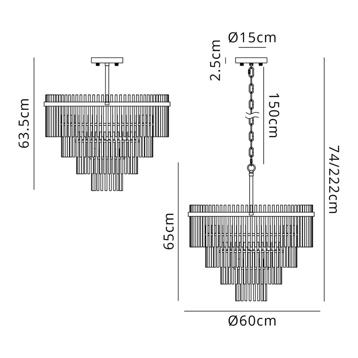 Charleton 600mm Pendant or Semi Flush Ceiling Light in Brown Oxide with Clear Glass Rods