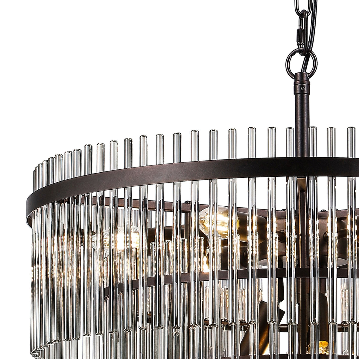 Charleton 600mm Pendant or Semi Flush Ceiling Light in Brown Oxide with Smoked Glass Rods