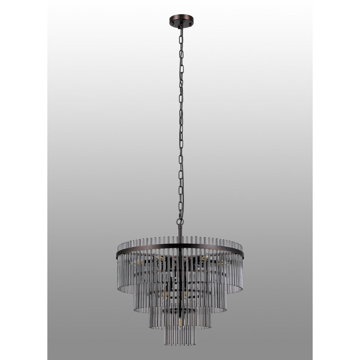 Charleton 600mm Pendant or Semi Flush Ceiling Light in Brown Oxide with Smoked Glass Rods