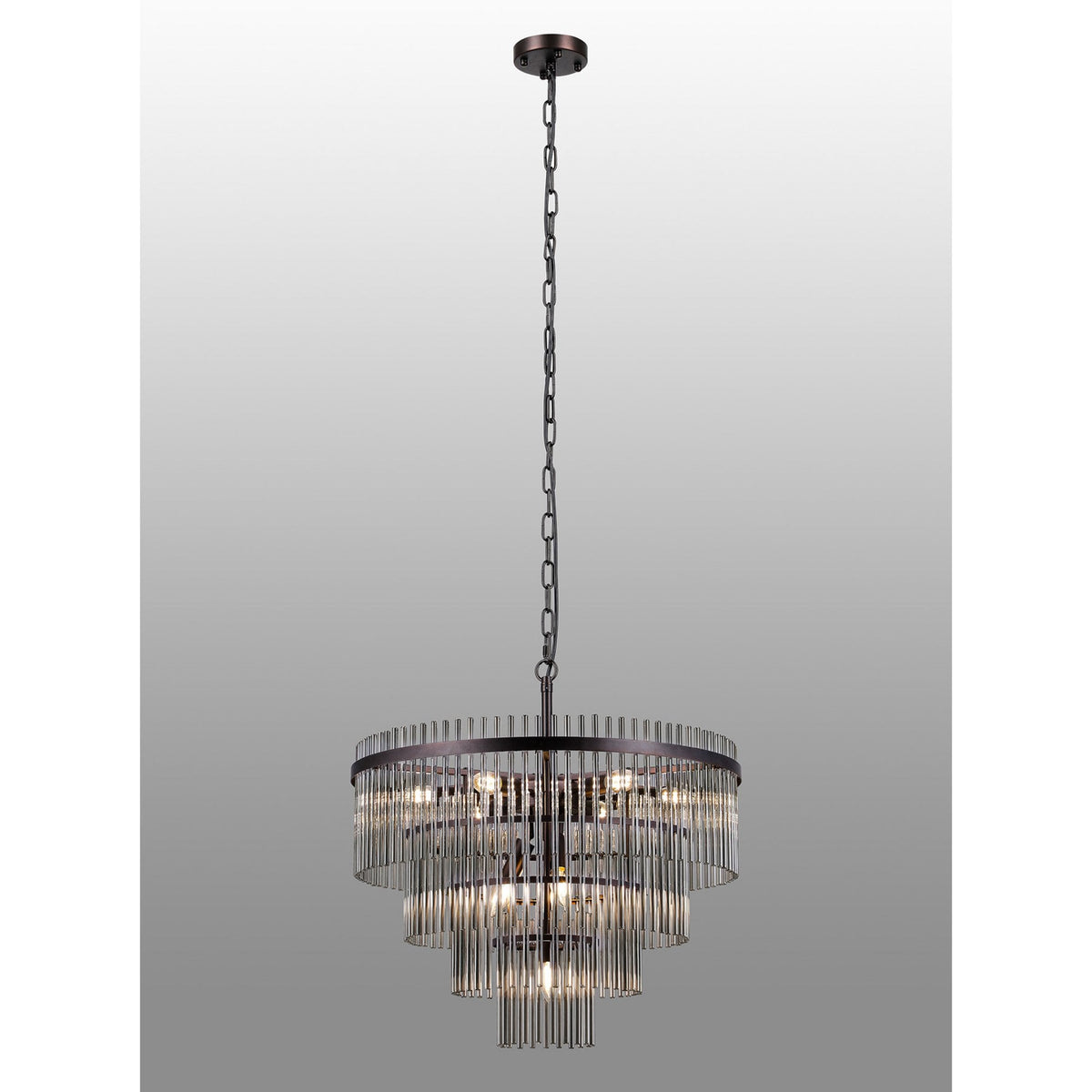 Charleton 600mm Pendant or Semi Flush Ceiling Light in Brown Oxide with Smoked Glass Rods