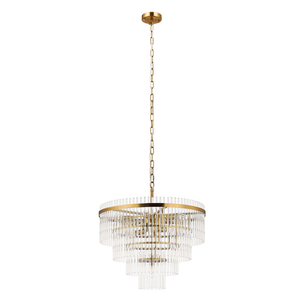 Charleton 600mm Pendant or Semi Flush Ceiling Light in Brass with Clear Glass Rods