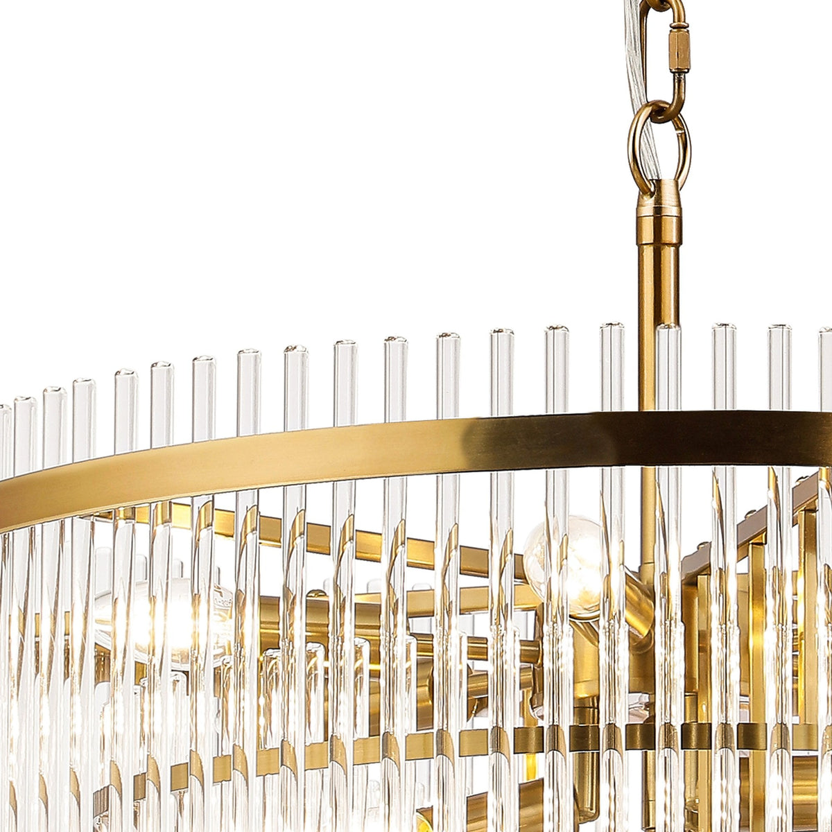 Charleton 600mm Pendant or Semi Flush Ceiling Light in Brass with Clear Glass Rods