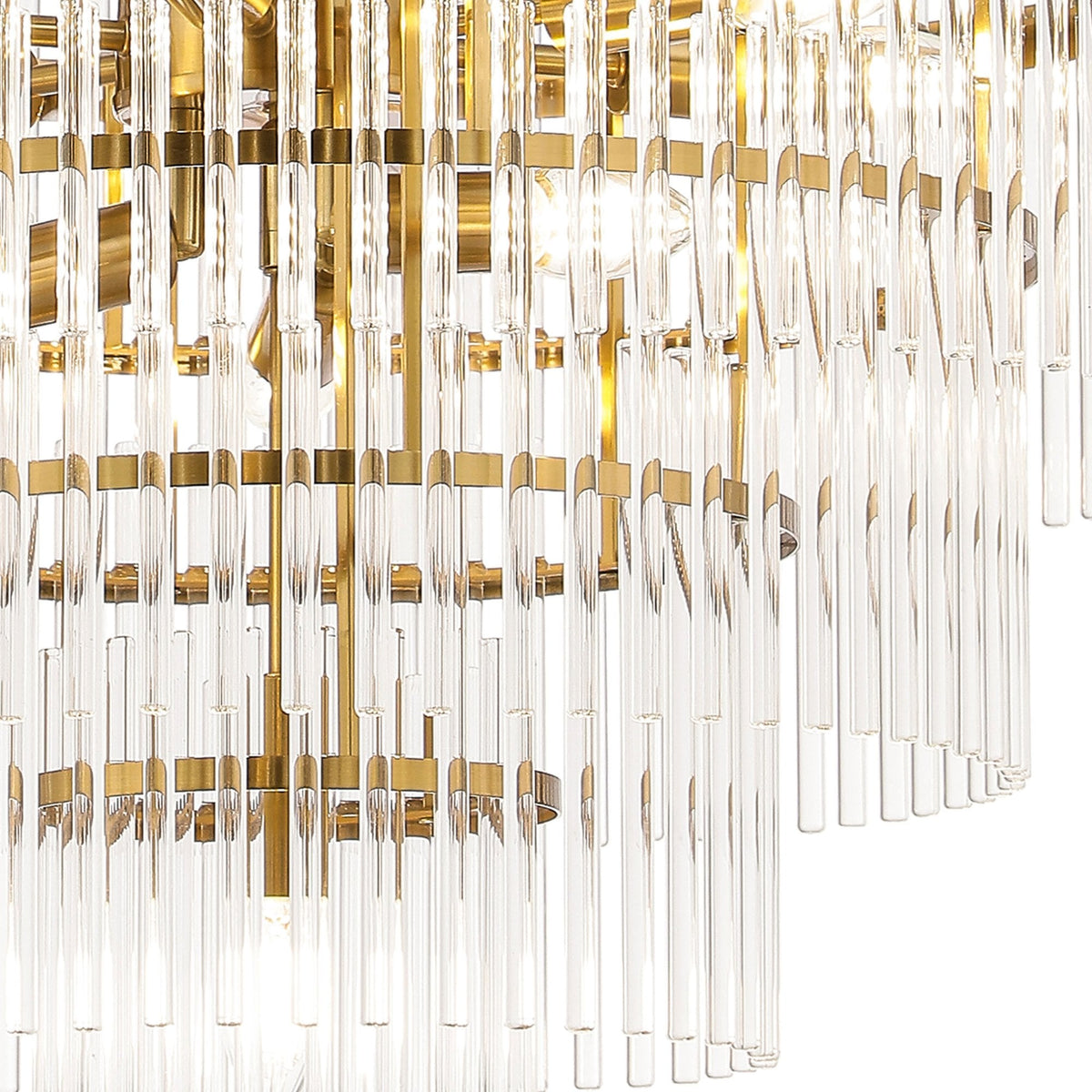 Charleton 600mm Pendant or Semi Flush Ceiling Light in Brass with Clear Glass Rods