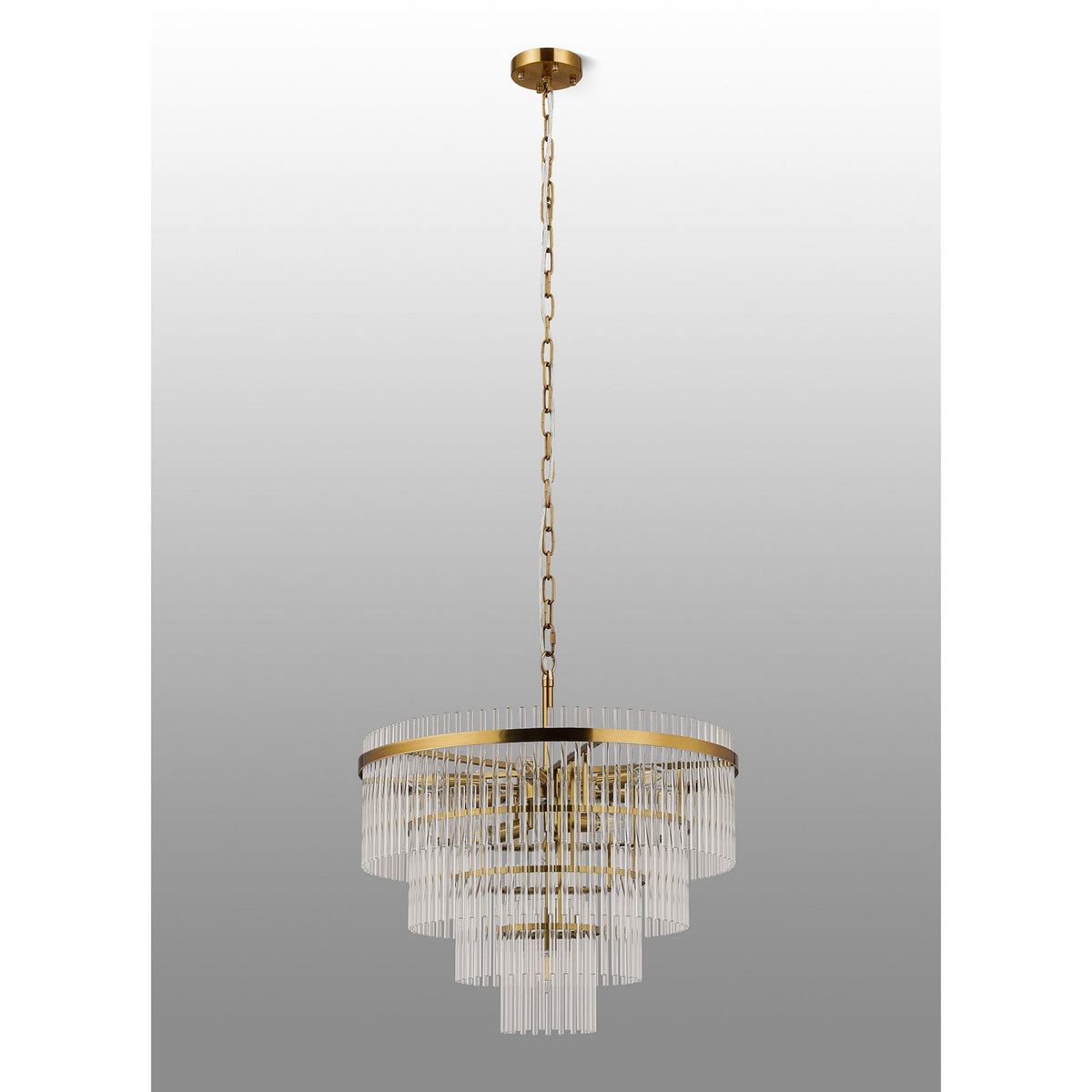Charleton 600mm Pendant or Semi Flush Ceiling Light in Brass with Clear Glass Rods