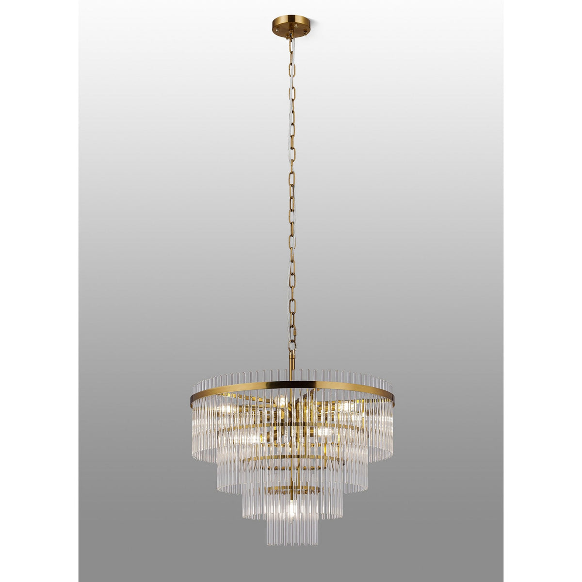 Charleton 600mm Pendant or Semi Flush Ceiling Light in Brass with Clear Glass Rods