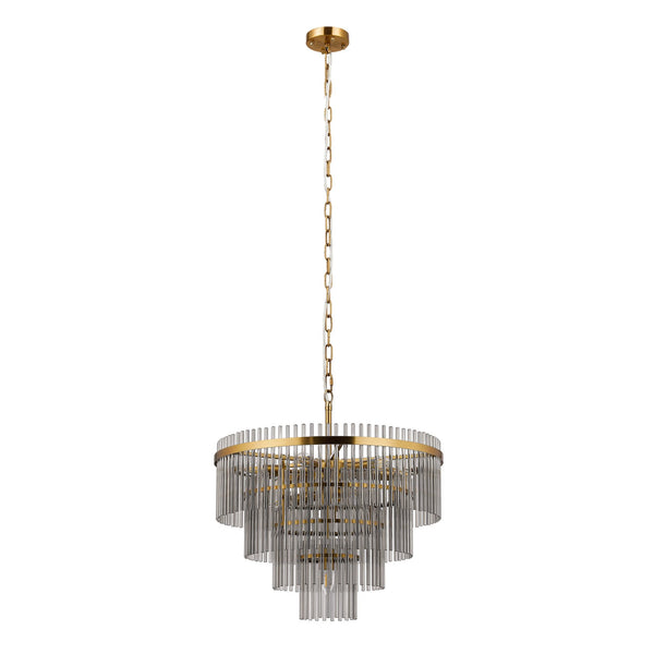 Charleton 600mm Pendant or Semi Flush Ceiling Light in Brass with Smoked Glass Rods