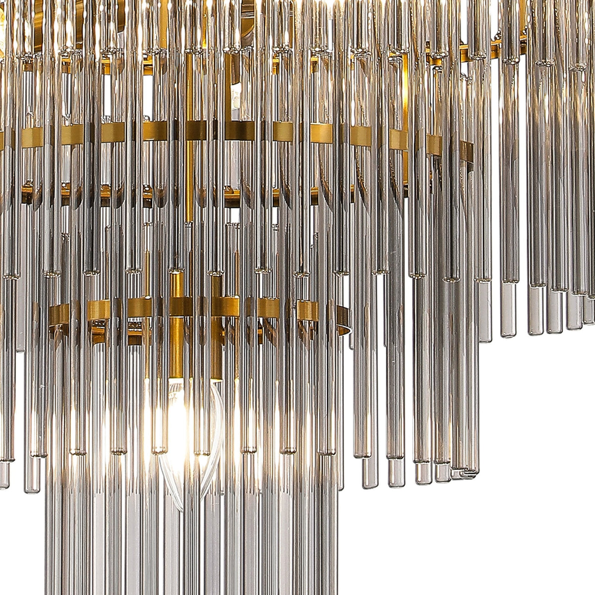 Charleton 600mm Pendant or Semi Flush Ceiling Light in Brass with Smoked Glass Rods
