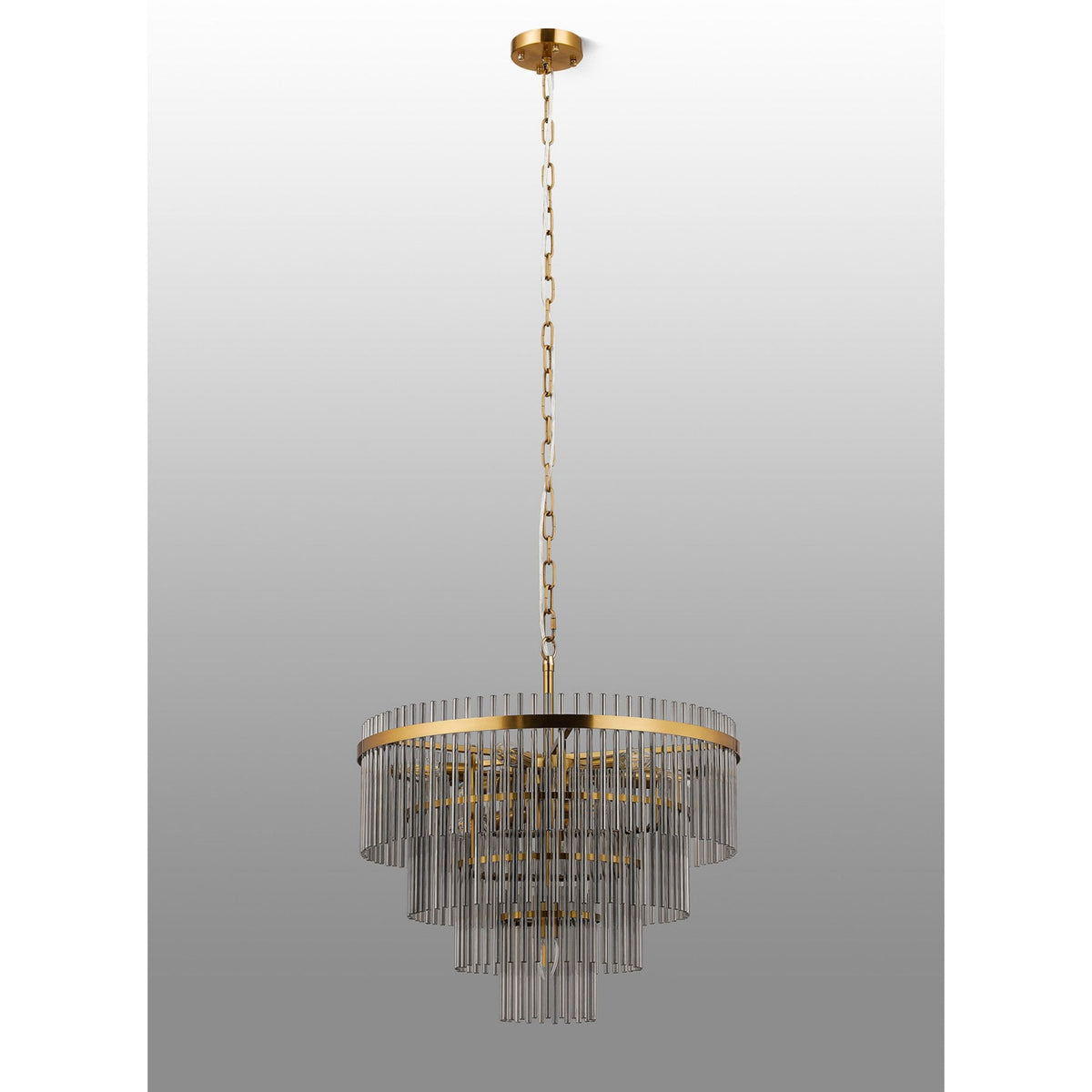 Charleton 600mm Pendant or Semi Flush Ceiling Light in Brass with Smoked Glass Rods