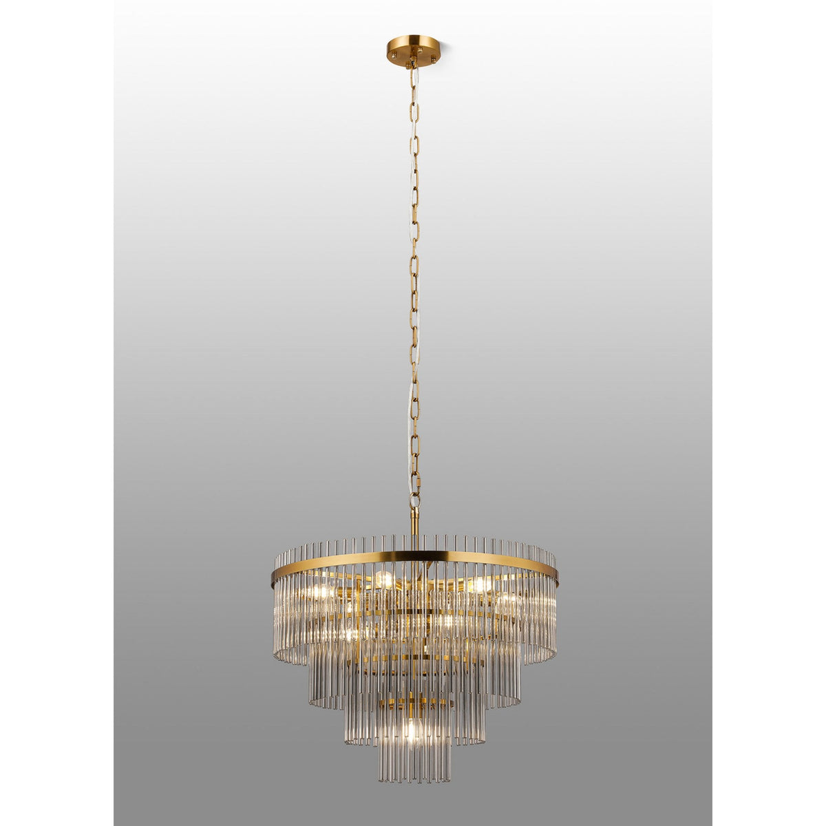Charleton 600mm Pendant or Semi Flush Ceiling Light in Brass with Smoked Glass Rods