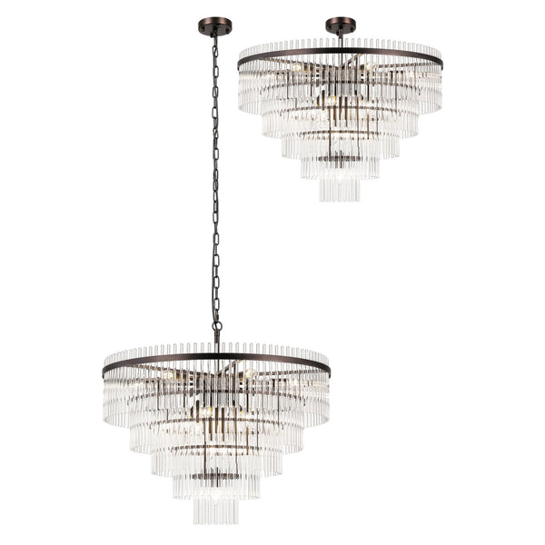 Charleton 770mm Pendant or Semi Flush Ceiling Light in Brown Oxide with Clear Glass Rods