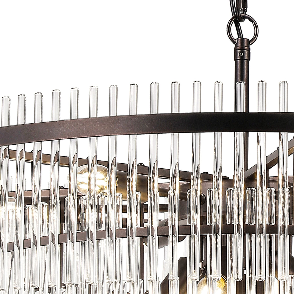 Charleton 770mm Pendant or Semi Flush Ceiling Light in Brown Oxide with Clear Glass Rods