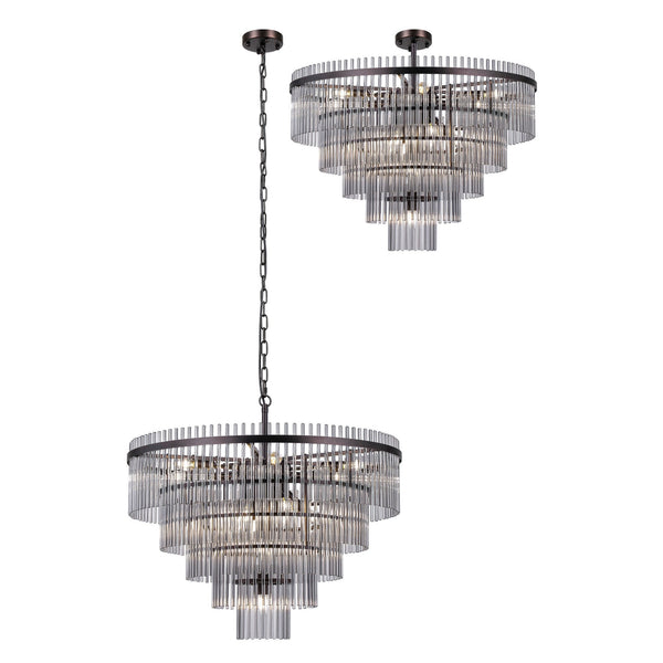 Charleton 770mm Pendant or Semi Flush Ceiling Light in Brown Oxide with Smoked Glass Rods