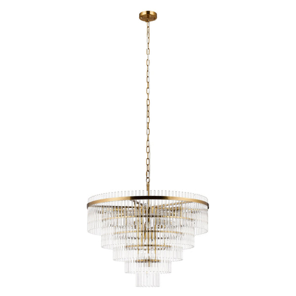 Charleton 770mm Pendant or Semi Flush Ceiling Light in Brass with Clear Glass Rods