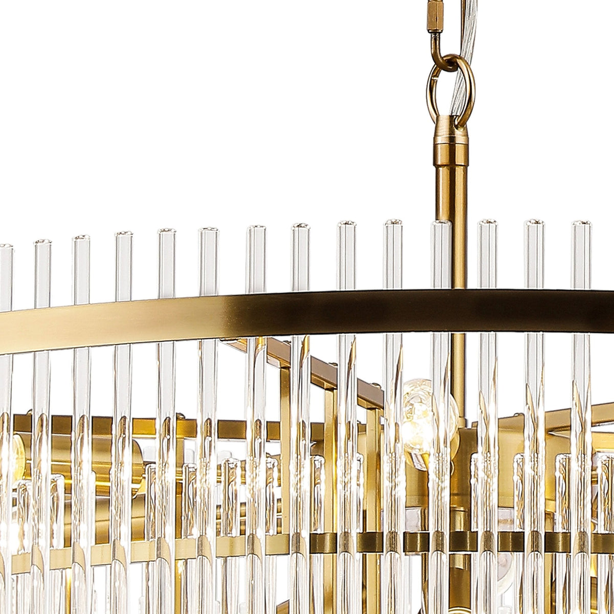 Charleton 770mm Pendant or Semi Flush Ceiling Light in Brass with Clear Glass Rods