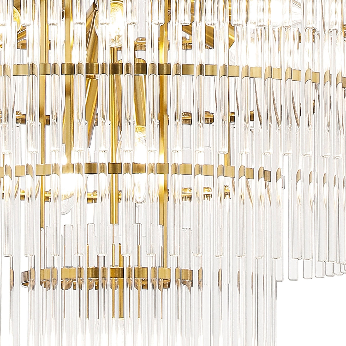 Charleton 770mm Pendant or Semi Flush Ceiling Light in Brass with Clear Glass Rods