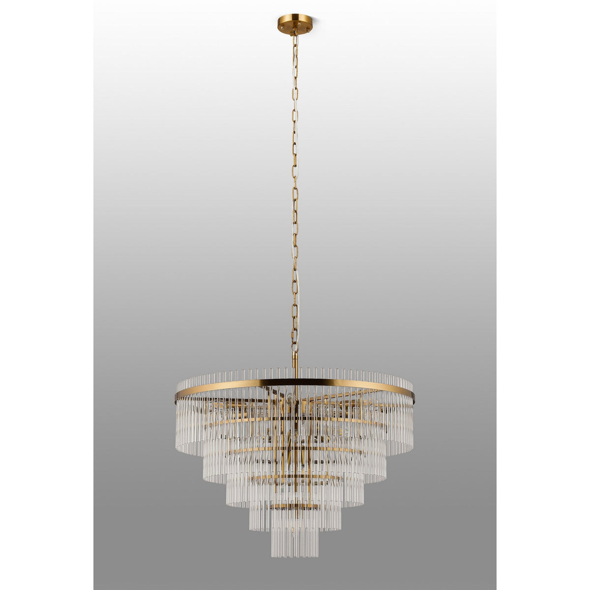 Charleton 770mm Pendant or Semi Flush Ceiling Light in Brass with Clear Glass Rods